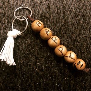 wooden ball “happy:)" keychain